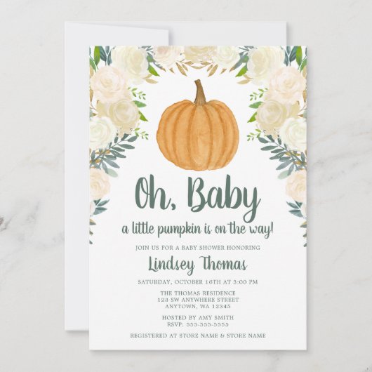 Greenery Floral Pumpkin Herfst Baby shower Kaart (Voorkant)
