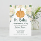 Greenery Floral Pumpkin Herfst Baby shower Kaart (Staand voorkant)