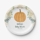 Greenery Floral Pumpkin Herfst Baby shower Papieren Bordje (Voorkant)