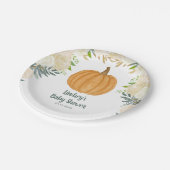 Greenery Floral Pumpkin Herfst Baby shower Papieren Bordje (Gekanteld)