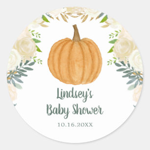 Greenery Floral Pumpkin Herfst Baby shower Ronde Sticker