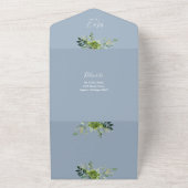 Greenery Floral QR Code Modern Dusty Blue Wedding All In One Uitnodiging (Buitenkant)