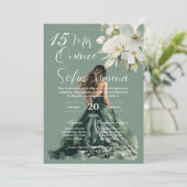 Greenery Floral Quinceañera Spanish Invitation Kaart (Staand voorkant)