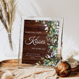 Greenery Floral Rustic Wood Hoeveel Kisses onderte Poster