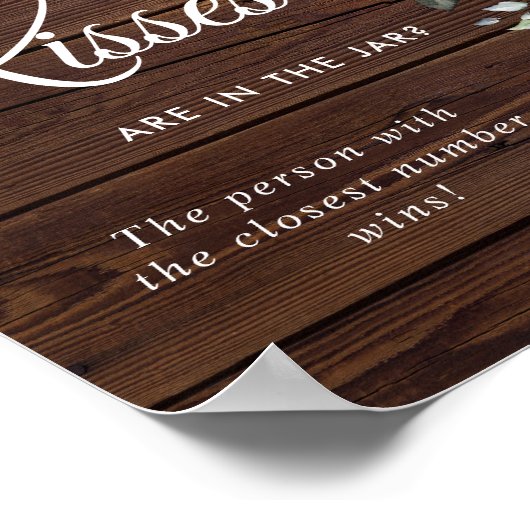Greenery Floral Rustic Wood Hoeveel Kisses onderte Poster (Hoek)