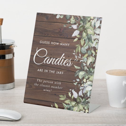 Greenery Floral Rustic Wood Hoeveel Snoepjes onder Reclamebord Met Voetstuk (Insitu)