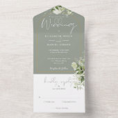 Greenery Floral Sage Green and Gold Arch Wedding All In One Uitnodiging (Binnen)