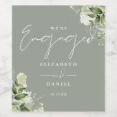 Greenery Floral Sage Green Engagement Party Wijn Etiket (Enkel label)