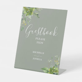 Greenery Floral Sage Green Guestbook Reclamebord Met Voetstuk