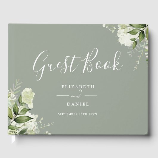 Greenery Floral Sage Green Photo Wedding Gastenboek (Voorkant)