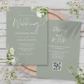 Greenery Floral Sage Green QR Code Weddenschap Kaart