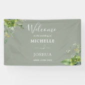 Greenery Floral Sage Green Wedding Welkom Spandoek (Horizontaal)