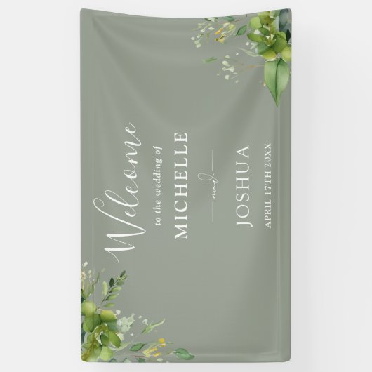 Greenery Floral Sage Green Wedding Welkom Spandoek (Verticaal)