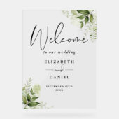 Greenery Floral Script Huwelijk Welkom Acryl Bord (Voorkant)