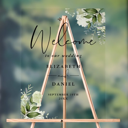 Greenery Floral Script Huwelijk Welkom Acryl Bord (Neutraal)