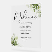 Greenery Floral Script Huwelijk Welkom Acryl Bord (Hoek)