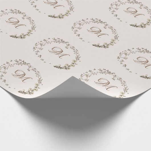 Greenery Floral Script Monogram Elegant Wedding Cadeaupapier (Hoek)
