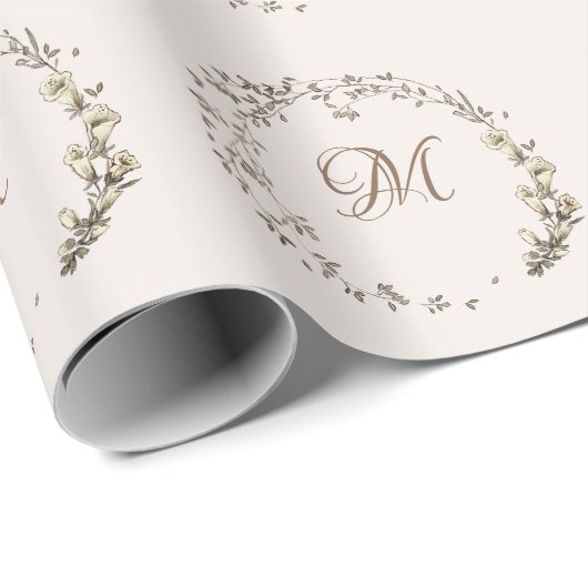 Greenery Floral Script Monogram Elegant Wedding Cadeaupapier (Rol Hoek)
