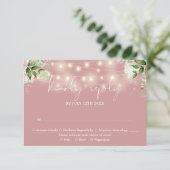 Greenery Floral String Lights Dusty Roos Wedding RSVP Kaartje (Staand voorkant)