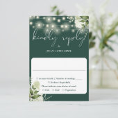 Greenery Floral String Lights Emerald Wedding RSVP Kaartje (Staand voorkant)