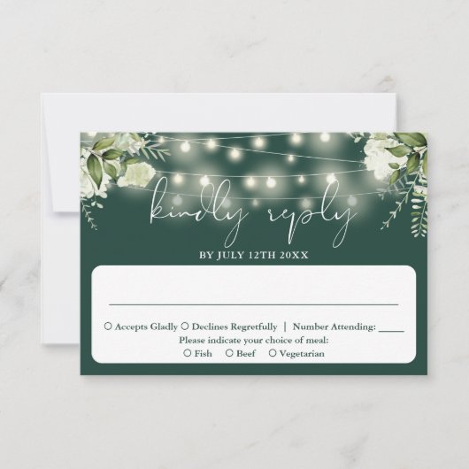 Greenery Floral String Lights Emerald Wedding RSVP Kaartje (Voorkant)
