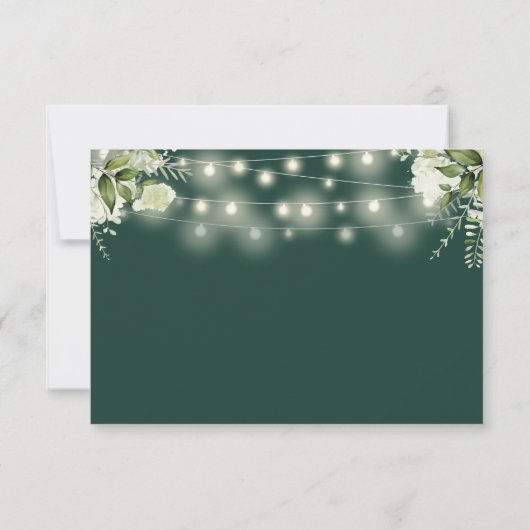 Greenery Floral String Lights Emerald Wedding RSVP Kaartje (Achterkant)