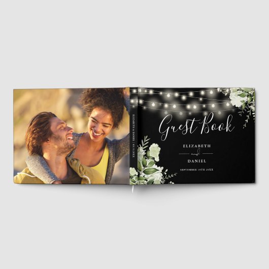 Greenery Floral String Lights Photo Wedding Gastenboek (Volledig)
