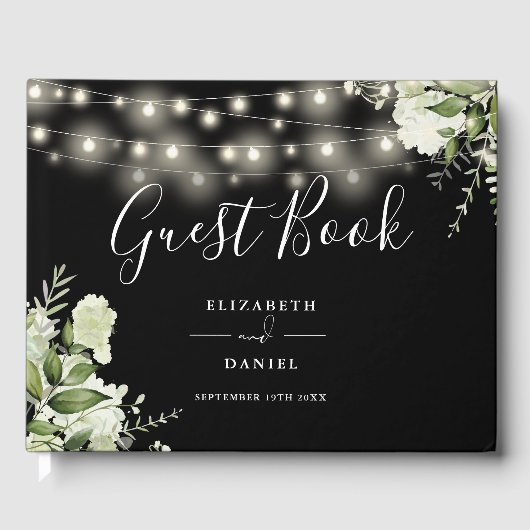 Greenery Floral String Lights Photo Wedding Gastenboek (Voorkant)