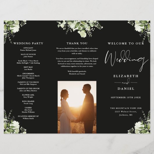 Greenery Floral Trifold Wedding Program Flyer (Voorkant)