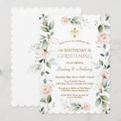 Greenery Floral Twins 1st Birthday & Christening  Kaart (Voorkant / Achterkant)