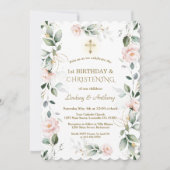 Greenery Floral Twins 1st Birthday & Christening  Kaart (Voorkant)