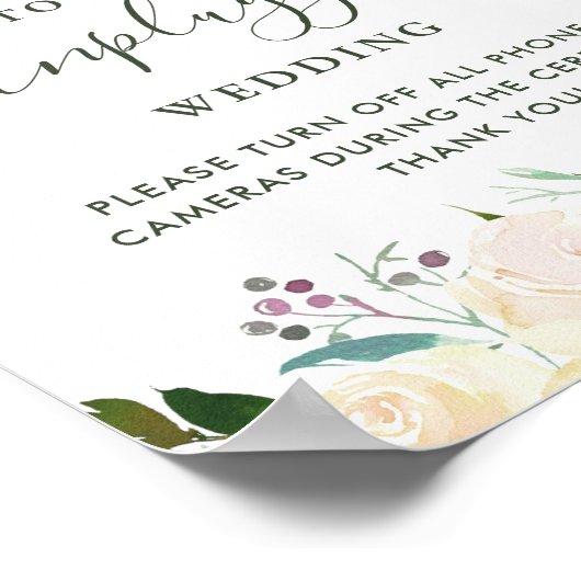 Greenery Floral Unplugged Wedding Ceremony Sign Poster (Hoek)