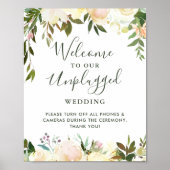 Greenery Floral Unplugged Wedding Ceremony Sign Poster (Voorkant)