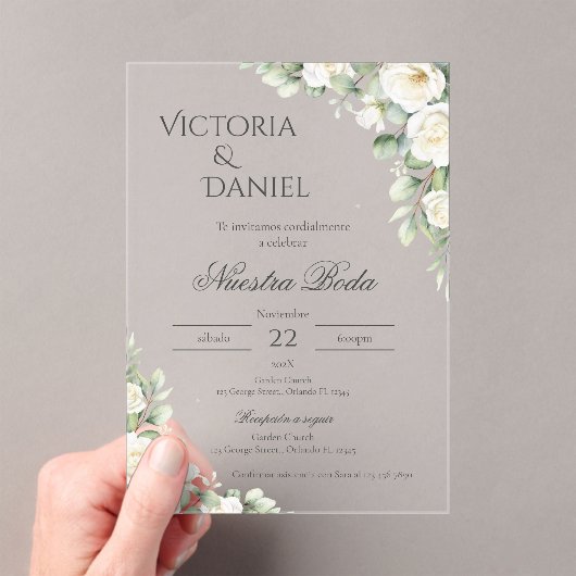 Greenery Floral wedding Acryl invitation Spanish Acryl Uitnodigingen (Insitu (Draagbaar))