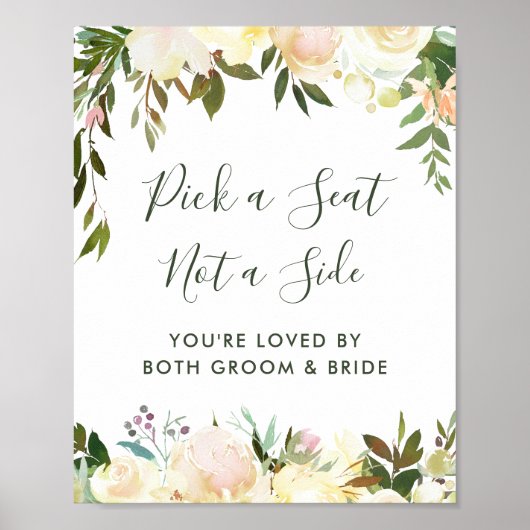 Greenery Floral Wedding Ceremony Pick a Seat Sign Poster (Voorkant)