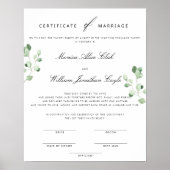Greenery Floral Wedding Certificate of Marriage Poster (Voorkant)