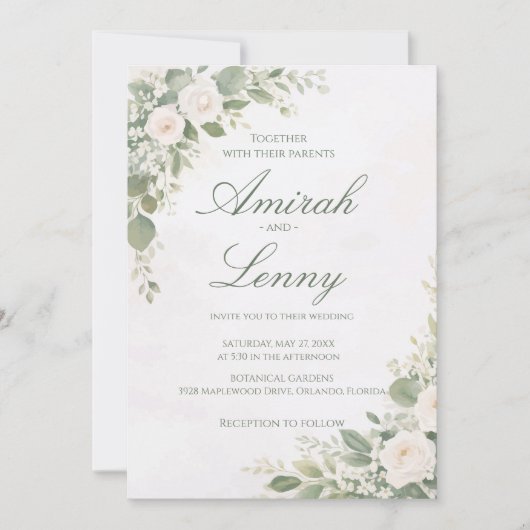 Greenery Floral Wedding Invitation Background Kaart (Voorkant)