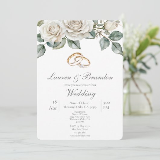 Greenery floral Wedding invitation Kaart (Staand voorkant)