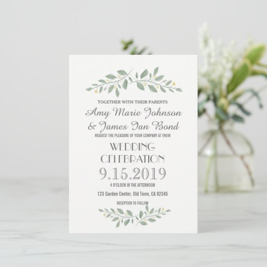 Greenery Floral Wedding Invitations Kaart (Staand voorkant)