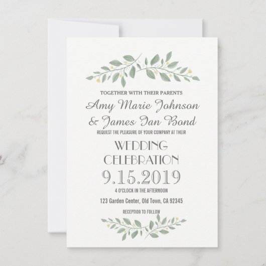 Greenery Floral Wedding Invitations Kaart (Voorkant)