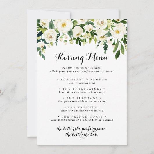 Greenery Floral Wedding Kissing Menu Game Kaart (Voorkant)