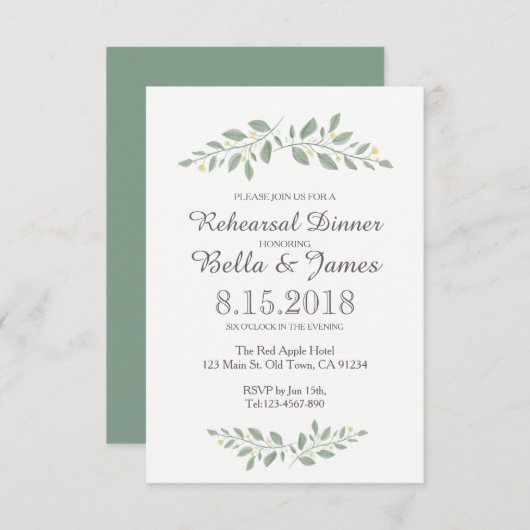 Greenery Floral Wedding Rehearsal Invite Kaart (Voorkant / Achterkant)