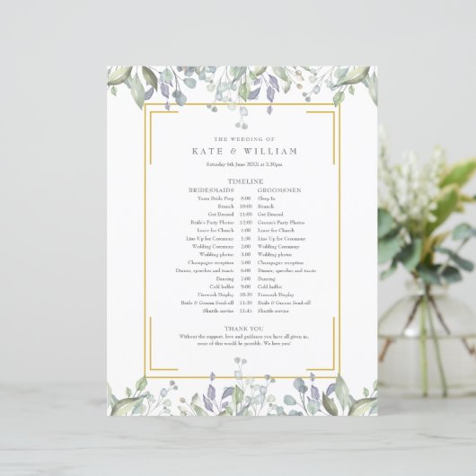 Greenery Floral Wedding Schedule (Staand voorkant)