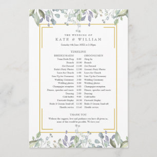 Greenery Floral Wedding Schedule Programmakaart
