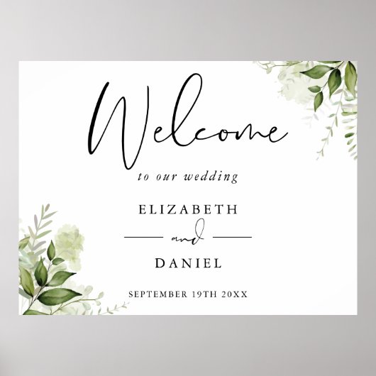 Greenery Floral Wedding Welcome Sign Poster (Voorkant)