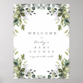 Greenery Floral Welcome Baby shower Sign. Poster (Voorkant)