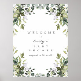 Greenery Floral Welcome Baby shower Sign. Poster