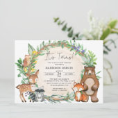 Greenery Floral Woodland Animals Twins Baby shower Kaart (Staand voorkant)