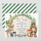 Greenery Floral Woodland Animals Twins Baby shower Kaart (Voorkant / Achterkant)