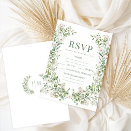 Greenery floral wreath botanical garden wedding RSVP kaartje